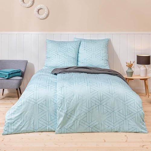 Estella Mako-Satin Bettwäsche 135x200 Luan Azur Uni Waben Rauten 7919-640