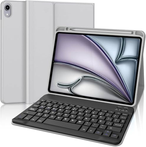 WINCHKING iPad Air 13 (M3) 2025 fodral med tangentbord, Bluetooth-tangentbord för iPad Air 13 tum (M2) 2024, QWERTZ layout (grå)