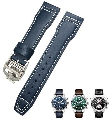 GSZCCZS 21 mm 20 mm Rindsleder-Armband, passend für IWC-Fliegeruhren, Portugieser-Armbänder, blaues Uhrenarmband-Zubehör, Herren-Werkzeug