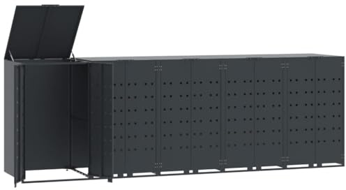 Hommdiy Mülltonnenbox für 5 Tonnen Anthrazit 345x79x117 cm Stahl Box Mülltonnen, Garten Mülltonnenbox