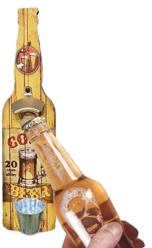 Raypontia Abridor de botellas de pared con receptor, abrelatas montado en la pared - Abrelatas para colgar en la pared - Abridor de botellas de cerveza con receptor, perfecto para novio, abuelo,
