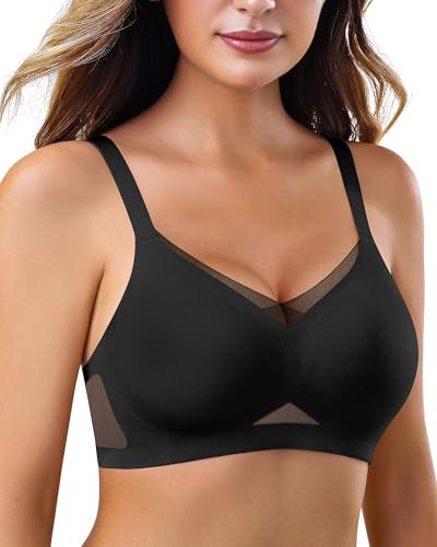 As Fairy Wireless Non-Wired Bra for Women Seamless Push Up with Soft Support Lace V-Neck Mesh Criss-Cross Back Everyday Lounge Yoga Use (Black+Nude,S)