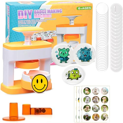 Lnopever 55 mm Knopfmaschine DIY Abzeichen Maschine,Kit de Fabrication De Badges Avec 48 PièCes de Boutons en Plastique Pour Les FêTes et Les Cadeaux,Kinder DIY Geschenke Pin Maker