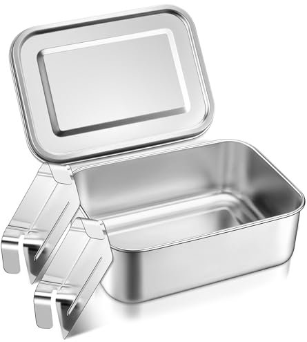 Joyfair Fiambrera con compartimentos, 850 ml, acero inoxidable, con 2 compartimentos extraíbles para adultos y niños, fiambrera para camping, pícnic, viajes y trabajo, a prueba de fugas y apta para