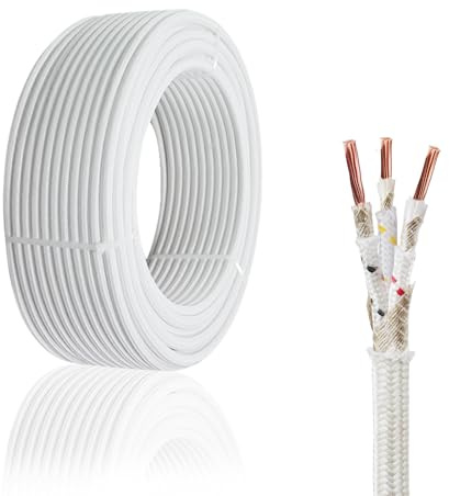 KToyeang 16 Gauge 3 Conductor High Temperature Wire 16.4Ft, -76-932 ℉ 16 AWG Mica Fiberglass 3 Core Copper Wire Insulated Heat Resistant High Temp Flexible Cable for Lamp Boiler Heater Kiln
