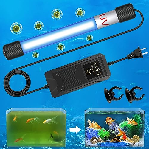 Rutloy 13W Timer UV Aquarium Clean Light Algae Removal Fish Tank LED Light Green Clean Waterproof for Pond Tank Aquarium