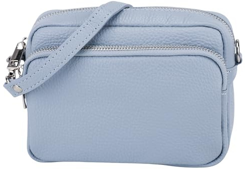 SH Leder Echtleder Umhängetasche Clutch kleine Tasche Abendtasche Alltagstasche mit Verstellbar Schultergurt 18x13cm Pia G394 (Hellblau)