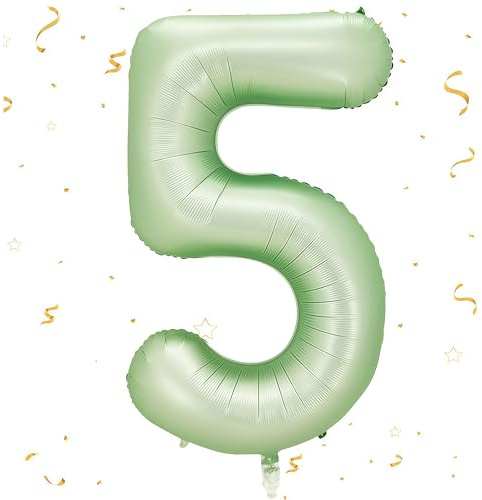 EWODEIEW Zahlen Luftballon 5 Salbei Grün,40 Zoll Luftballon Zahlen 5 Folien Ballon,Luftballon 5. Geburtstagsdeko Mädchen Riesen Folienballon 5. for Mädchen Jungen Birthday Party Geburtstag Dekor