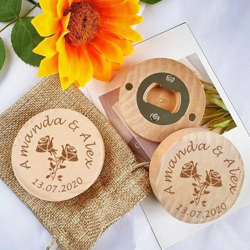 Lote De Imanes De Madera Personalizados For Nevera, Abrebotellas De Cerveza, Recuerdos De Boda, Abridor De Cerveza Personalizado Y Grabado, Recuerdos Y Souvenirs For Fiestas De Boda(40pcs)