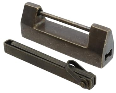 Coshar Vintage Lock and Key Brass Chinese Style Padlock Horizontal Padlock with Key for Small Wooden Box Cabinets or Jewelry Box,No Pattern