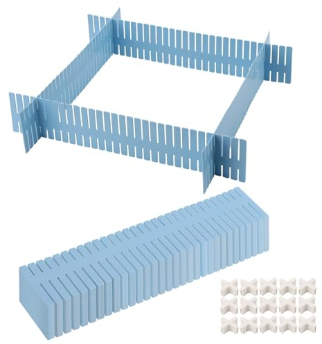 ZOENHOU 60 Stück Schubladentrenner, Schubladenteiler Verstellbare, 37x7 cm Kunststoff Schubladen Organizer Trennwände für Socken, Unterwäsche, Make-up, Küchenutensilien und Kommode, Blaue