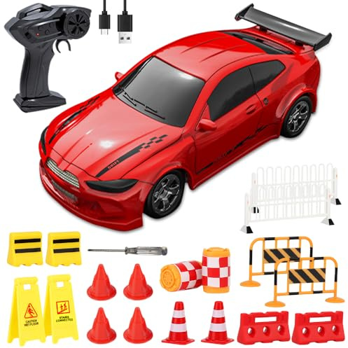 KUWUNG Mini RC Drift Car 1:64, 4WD Racing Drifting Car for Adults, 15KM/H 4WD High Speed RC Cars with LED Lights, Desktop Remote Control Drift High Speed Drifting RC Cars