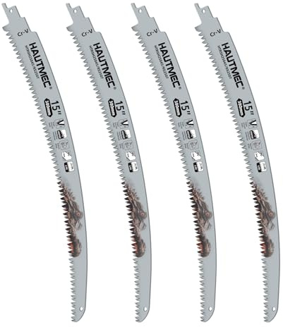 HAUTMEC 380mm Japanese Teeth Reciprocating Saw Blades 4PCS, Arc Edge Wood Pruning Saw Blades with 6TPI Triple-Ground Teeth, Heat-Treated CRV Blades & Low-Friction Coatings for Fast Cutting, HTRSH25045