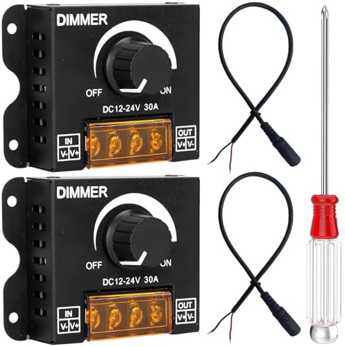 ZHUROUPU PWM LED Switch Dimmer Controller 12V-24V DC 30A, Frequency Adjustable Dimming Light ON/OFF Switch for LED Strip Light Single Color, Galvanised Iron Housing with DC Cable & Screwdriver