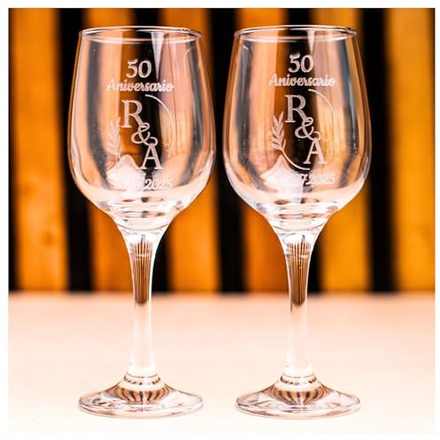 Olesea Copas de vino personalizadas|Regalo para novios y bodas|Aniversarios cumpleaños|Estuche premium incluido|Grabadas|Hombre Mujer Pareja|Bodas de Oro