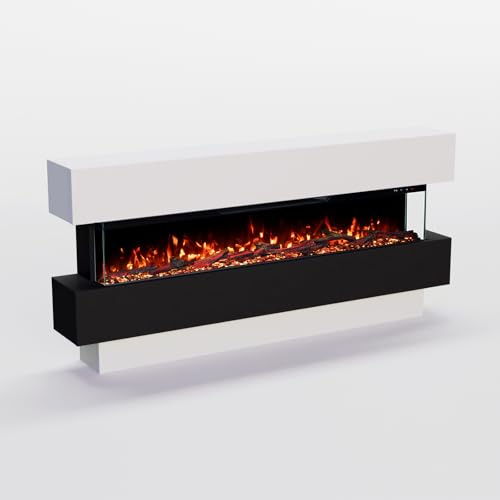 GF Core Elektrokamin Clear 50 mit realistischem 3D LED-Feuer - Stand-Elektrokamin mit Heizung und Kaminfeuer, App Steuerung, Knistereffekt & Timer, max. 1800 W, 149x69x21cm, Weiss