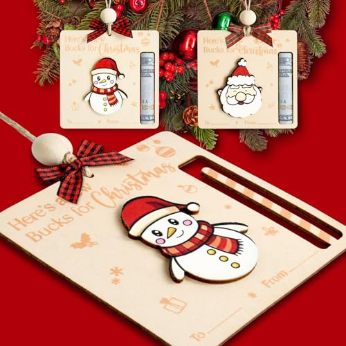 Geldgeschenk Weihnachten Deko, 2 Stück Weihnachtsanhänger, Holzanhänger Weihnachten, Weihnachtsanhänger Holz, Weihnachtsbaumschmuck, Christbaumschmuck für Weihnachtsbaum Weihnachtskarten Geschenke (B)