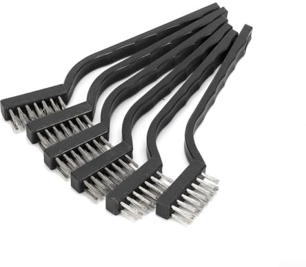 Lot de 6 brosses métalliques en acier inoxydable pour enlever la rouille, les pièces métalliques, les machines, les taches de peinture, manche noir, 13 cm de long, tête de brosse de 4 cm