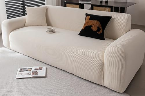 YHXAIQ Sofaschoner Elastisch Alles inklusive, Couch Überzug Stretch, Polarfleece Bezug Sofa, Sofa Überzug Cord Universeller Sofabezug(Beige,145-185 cm)