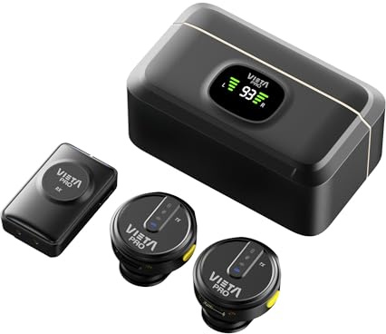 Vieta Pro Dos Micrófonos ENC Inalámbricos de Pinza magnética, Caja de Carga y 10H de Batería. Tipo Lavalier con Cancelación de Ruido USB-C y Lightning, Micro de Solapa | Podcast Vlogs Influencer Plus