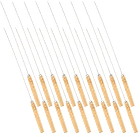 DIYEAH 30piezas Brochetas Reutilizables Para Barbacoa Pinchos Planos De Acero Inoxidable Mango De Madera Para Asar Carne y Kebab Parrillas