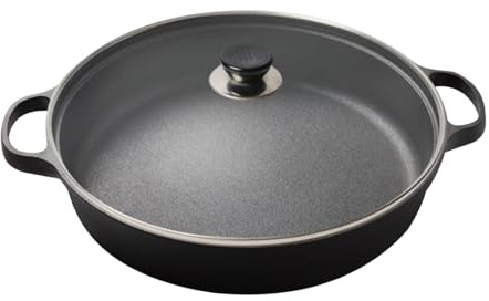 Generisch Bistecchiera antiaderente – Padella rotonda in ghisa a induzione con coperchio in vetro – Pentole con manico termoisolante per frittelle bistecca colazione colazione snack cena