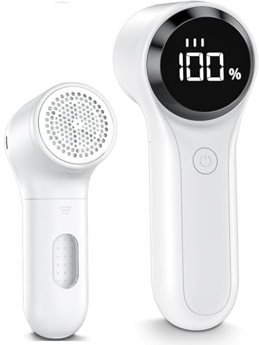 BZGG Quitapelusas Electrico Recargable, Pantalla LED Maquina Quitar Bolitas Ropa, Quita Pelusas para Ropa Electrico 1200 mAh, 3 Velocidades Ajustables Quita Bolas de la Ropa con 6 Cuchillas,Blanco