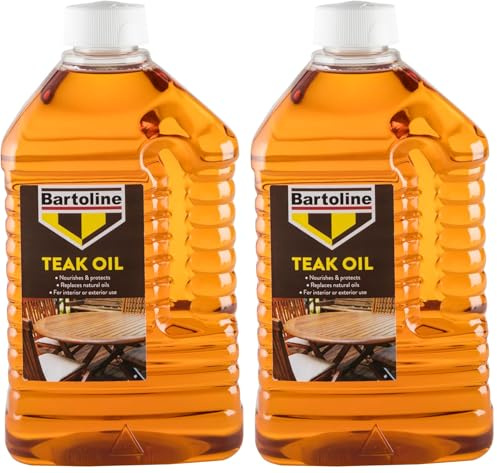 Bartoline Teak Oil 2L, Deep Penetrating Wood Oil for Outdoor and Indoor Furniture, Garden Furniture, Hardwood Protection and Teak Care (Pack of 2)