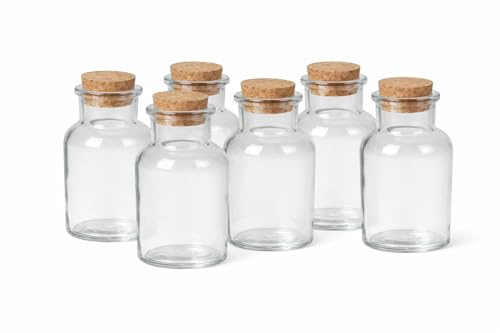 WDMT Set de 6 Botellitas de Vidrio 150 ml con Tapón de Corcho – Botellas Transparentes Reutilizables para Licor, Aceite, Vinagre, Salsas y Especias – DIY Regalos, Detalles Boda, Decoración