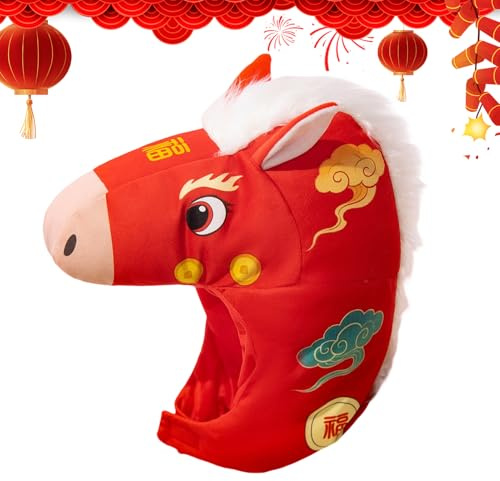 Hästmask - 30x35cm Party Head Accessory 2026 | Kinesiska nyårsfestivalen Karneval Huvudbonader | Helgdag födelsedagsfirande kostym | Vuxen kvinna barn kostym