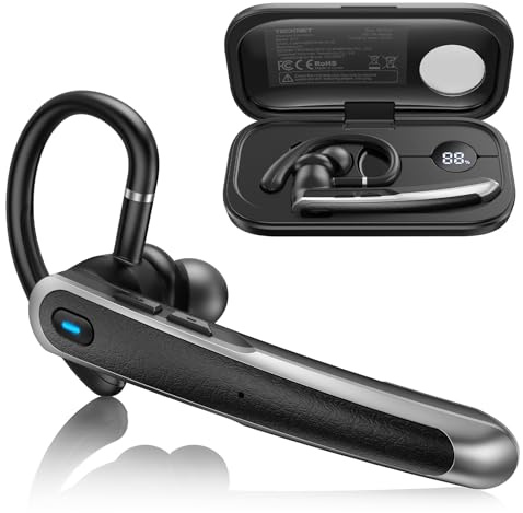 TECKNET Bluetooth Headset, V5.4 Bluetooth Earpiece with Dual Mic ENC Noise Cancelling, 56H Playtime LED Charging Case, AI Translation Earbuds, In Ear Headphone with Mic for Business Office Truckers
