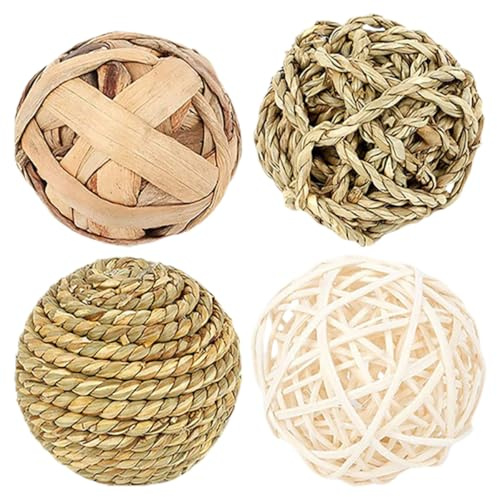 Abaodam Bolas Masticables para Conejos y Hámster, 4 Piezas de Juguete Rodante Natural de Algas Marinas, Pelota para Roedores Pequeños, Cuidado Dental y Entretenimiento para Jaulas