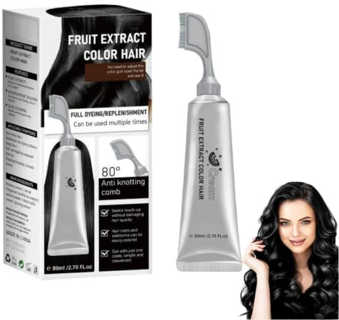 Crème de teinture aux fruits noirs,coloration vegetale,crème de teinture capillaire à l'extrait de fruits naturels,coloration végétale,pour couverture des cheveux gris pour hommes et femmes，Noir