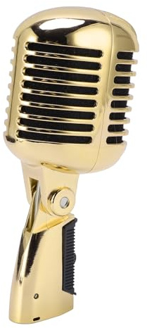 Jectse Dynamisk Mikrofon, Kardioidupptagningsmönster med Stötfästesstruktur för Scenuppträdande och Studioinspelning, Zinklegering Formgjuten Skal, Justerbart Svängfäste (Guld)