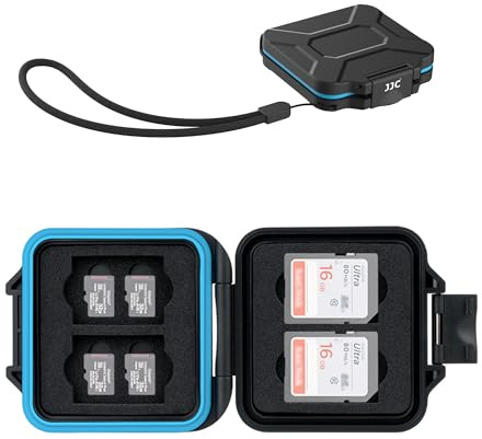 JJC Speicherkarten Schutzhülle für 3 XQD/CFexpress Typ B und 4 SD Karten | CFe-B Etui Schutzbox Wasserbeständiger Stoßfest Tragbare Schlanker Halter Aufbewahrung mit Karabiner