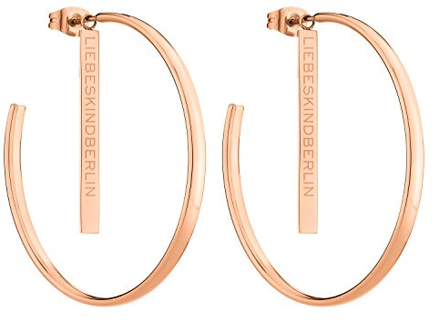 LIEBESKIND BERLIN Damen Creolen – Basic Edelstahl-Ohrringe mit Logotag zum Ein- und Aushängen – In Silber, Gold, Roségold & Schwarz – Größen M und L – Schlichte Creolen für jeden Tag