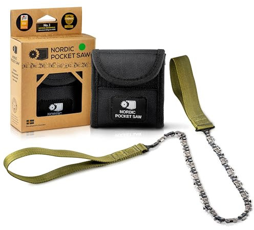 Nordic Pocket Saw Tronçonneuse à main - Scie Manuelle à Chaîne de 93cm Poignées et Etui en Nylon Fil à Scier du Bois Portable - Scie de Survie Camping - Version Duo X-Long 50 Dents