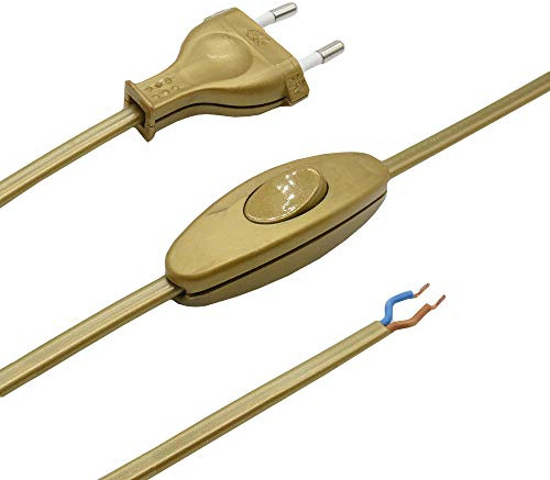 1,5m Anschlusskabel Gold matt Eurostecker Schnurzwischenschalter 2-adrig 0,75mm² Zuleitung