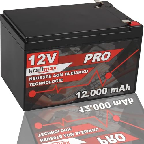 kraftmax Industrial Pro blybatteri [12 V/12 Ah] AGM högpresterande blybatteri av senaste generationen