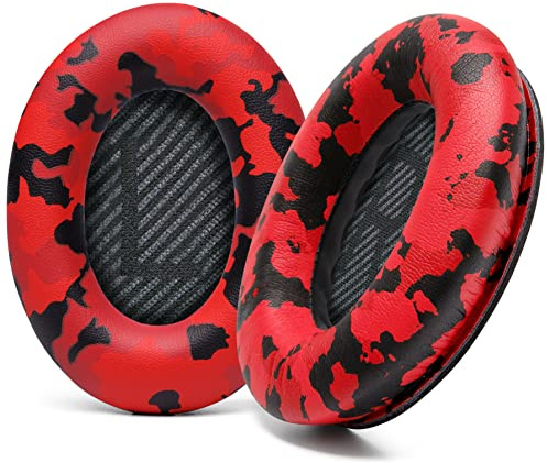 WC Wicked Cushions Upgraded Replacement Ear Pads for Bose QC35 & QC35ii (QuietComfort 35) Headphones & More - Softer Leather, Luxurious Memory Foam, Added Thickness, Extra Durability | Red Camo