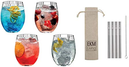 RIEDEL Mixing Tonic Vorteilsset 5515/90 Longdrink Gin Tonic + Gratis 4er Set EKM Living Edelstahl Trinkhalme Silber