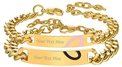PROSTEEL 2 Stücke Panzerkette Armbänder für Liebespaar Ehrpaar 18k vergoldet personalisiert Schildarmbänder mit Herz Puzzle einzigartige Namen Gravur ID-Armbänder für Männer Frauen