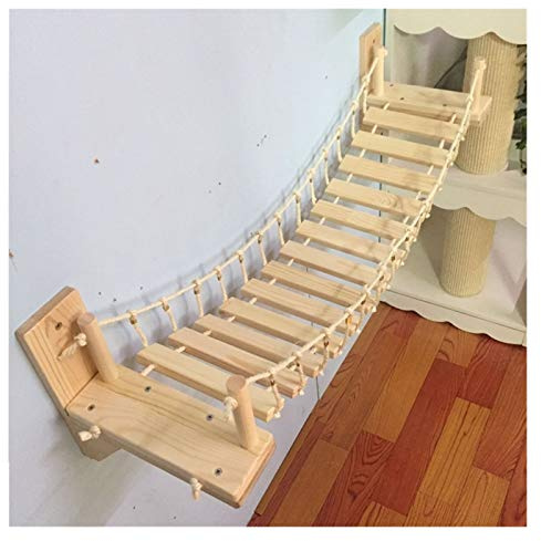 Trä kattbro monterad på väggen, skrapa av sisal, att hoppa, husdjursmöbler från 90cm (Color : Wood Cat Bridge, Tamaño : 90cm)