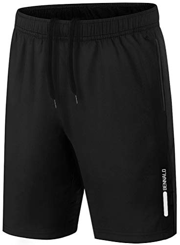 BENNALD Shorts för män, sportbyxor, herr, korta joggingbyxor, korta byxor, träningsbyxor för män, snabbtorkande löparbyxor, sweatshorts med ficka för sport, fitness, utomhus, sommar, svart, svart, 3XL