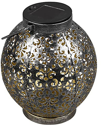 Solar Kugel antik Solarkugel Metall für Garten Kugelsolarleuchten für Außen, mit orientalischem Lichteffekt in silber zum stellen/stecken, LED, DxH 18x39 cm