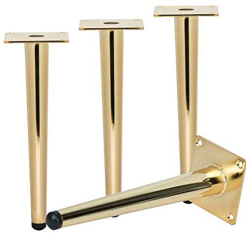 TCHOSUZ 12 Inch Heavy-Duty Metal Furniture Legs 4-Pack Modern Tapered Gold | Sturdy Iron with anti-rust coating, Support 400lbs, Pre-drilled Holes & Screws for Fast DIY, Fits Cabinet Sofa Table TV Bench