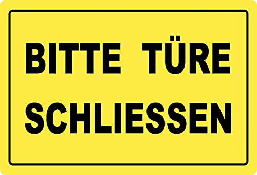 Metall Schild 20x30cm Bitte Türe schliessen Hinweisschild gelb Blechschild