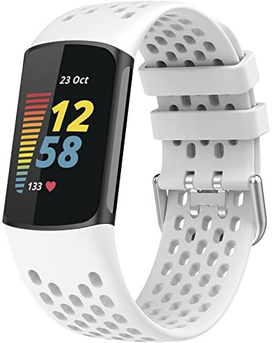 TopPerfekt Bracelet de Rechange pour Montre Fitbit Charge 6, Bracelet Réglable Sport en Silicone Souple pour Traqueur D'activité Charge 5 pour Homme et Femme (Blanc)