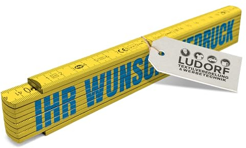 #teamludorf Zollstock 2m Gelb 10 Stück mit Namen bedrucken im UV-Druck - Zollstock mit Logo - Werkzeug Geschenk Männer - personalisierte Geschenke Vatertag - Handwerker Zollstock