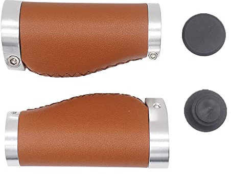 BBxunsless Kurze Fahrradgriffe, rutschfest, PVC-Mikrofaser, Leder, ergonomisch, handgenäht, lässiger Retro-Lenker, Doppelverriegelung, für Mountainbike, MTB, BMX, Klapprad, 22,2 x 95 mm (Braun-A)